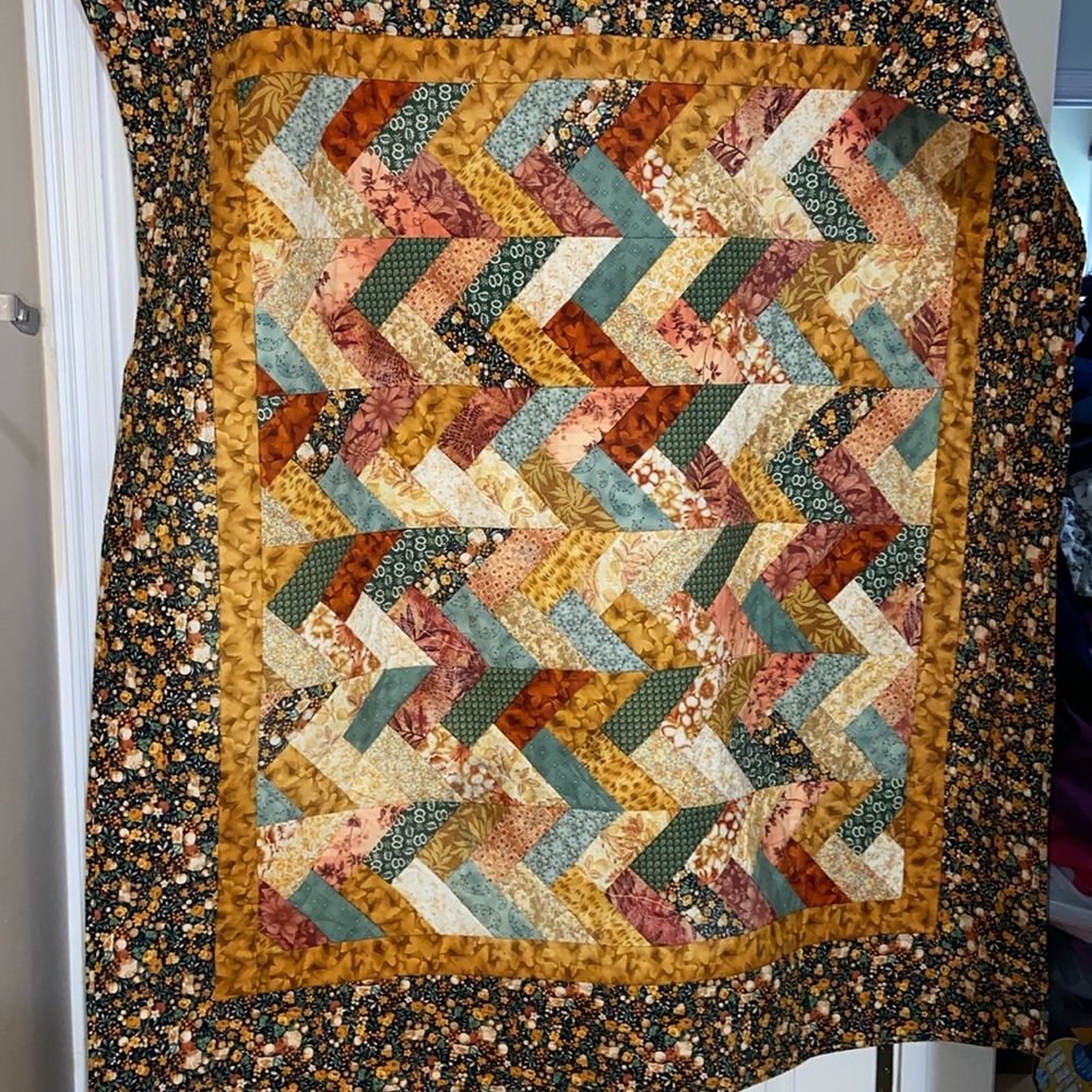 Handmade Quilted Reversible Coverlet or Throw in Fall Colours